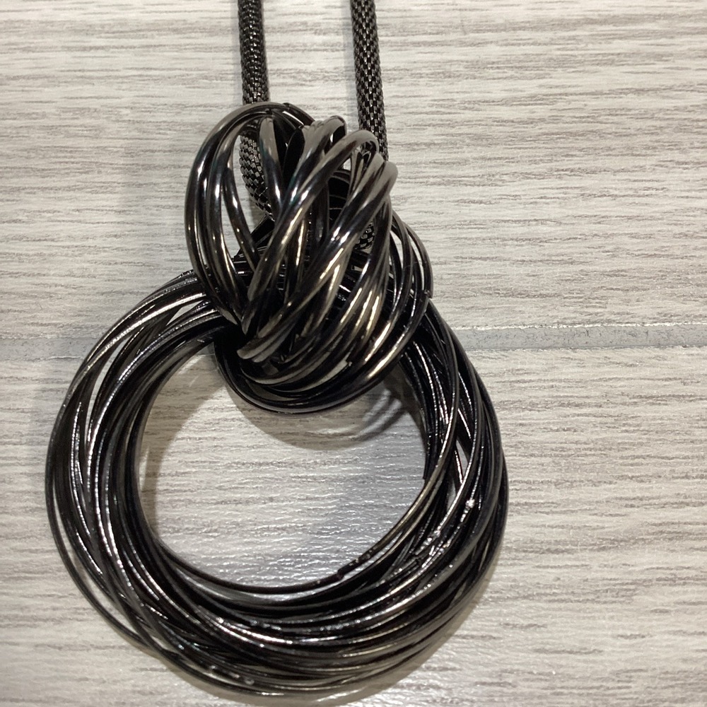 Black Tone 31" Necklace w Multi-Ring Pendant Round Vintage